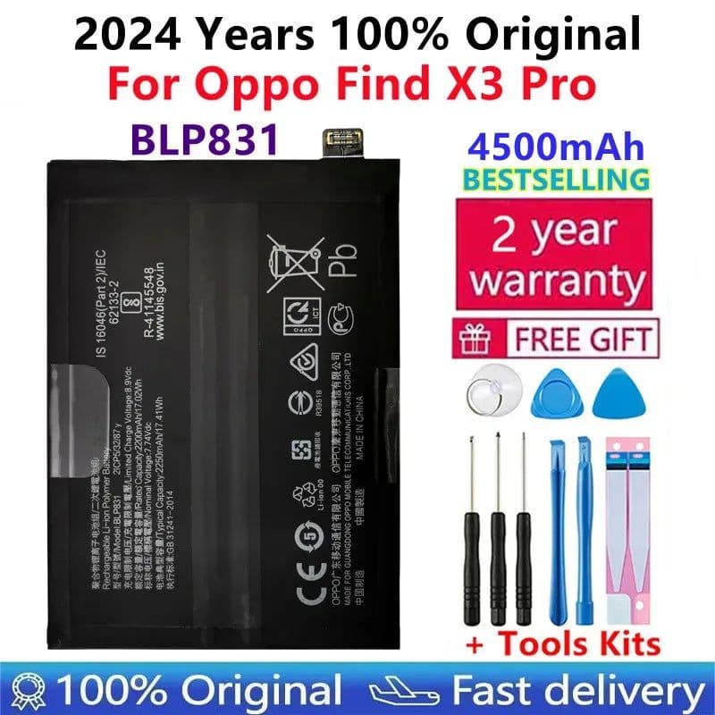 image-100% Original High Quality BLP831 4500mAh Phone Replacement Battery For Oppo Find X3 Pro X3Pro CPH2173 PEEM00 Batteries Bateria