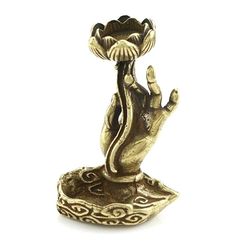 image-Copper Backflow Incense Burner Hand Lotus Incense Base Elegant Incense Holder for Home Yoga Aromatherapy Relaxation Gifts