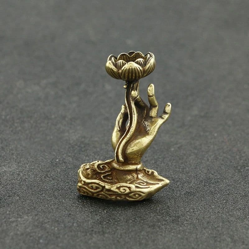 image-Copper Backflow Incense Burner Hand Lotus Incense Base Elegant Incense Holder for Home Yoga Aromatherapy Relaxation Gifts
