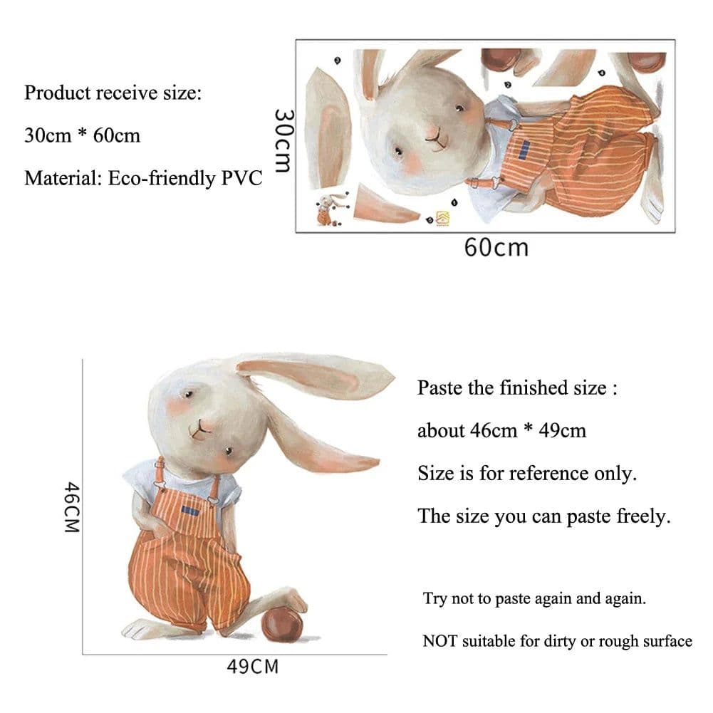image-Cartoon Funny Bunny Wall Sticker Kids Room Background Decoration Mural Removable Cute Pattern Child Bedroom Home Decor Decals