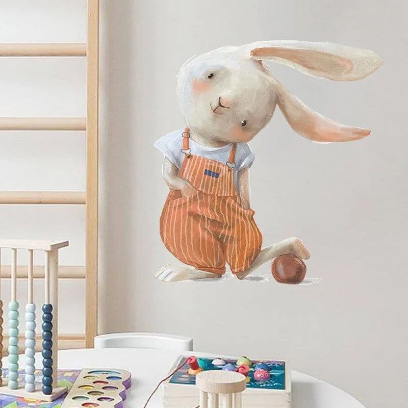 image-Cartoon Funny Bunny Wall Sticker Kids Room Background Decoration Mural Removable Cute Pattern Child Bedroom Home Decor Decals