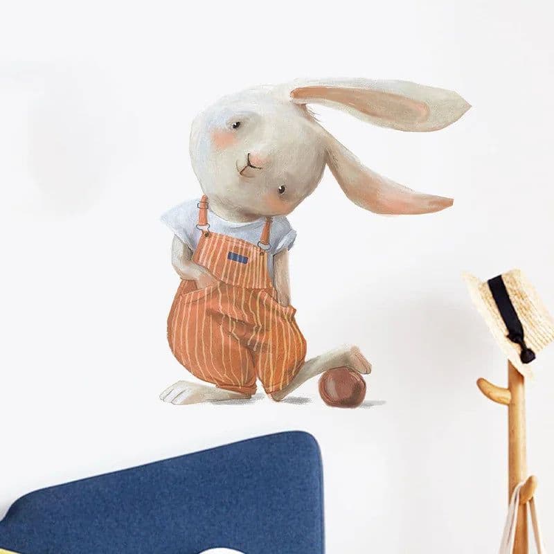 image-Cartoon Funny Bunny Wall Sticker Kids Room Background Decoration Mural Removable Cute Pattern Child Bedroom Home Decor Decals