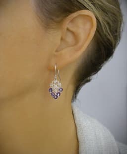 image-Silver heart filigree earrings with tanzanite crystals