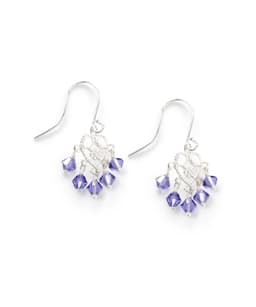 image-Silver heart filigree earrings with tanzanite crystals