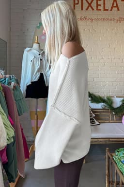 image-White Asymmetric Neck Drop Shoulder Baggy Sweater