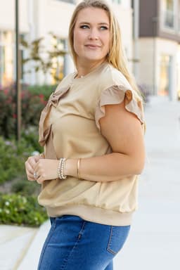 image-Plus Size Ruffled Bowknot Top - Short Sleeve - Plus Size