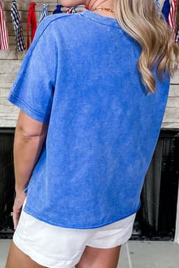 image-Sky Blue Patriot Star Patched Notched Neck Mineral Wash Tee