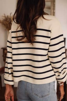 image-Black Stripe Flap Pocket Buttoned Cardigan Sweater