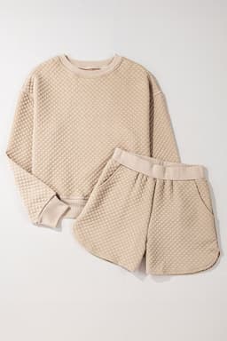image-Parchment Quilted Long Sleeve Top & Shorts Set