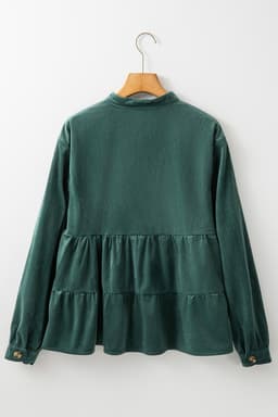 image-Corduroy Ruffle Tiered Button O Neck Shirt - Skobeloff