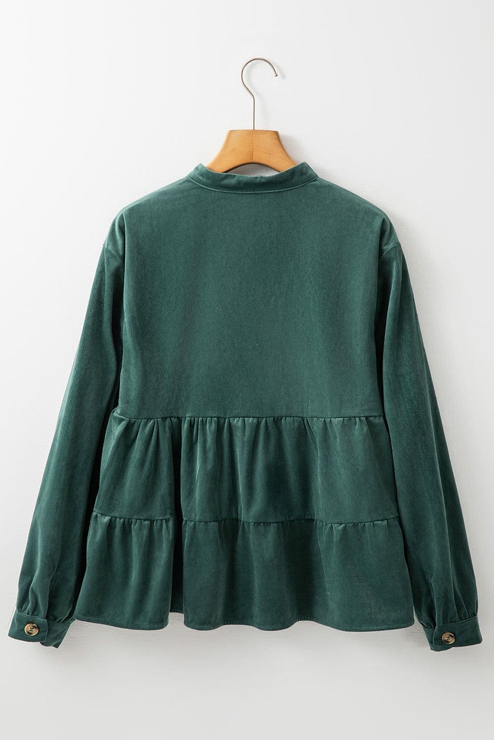 image-Corduroy Ruffle Tiered Button O Neck Shirt - Skobeloff