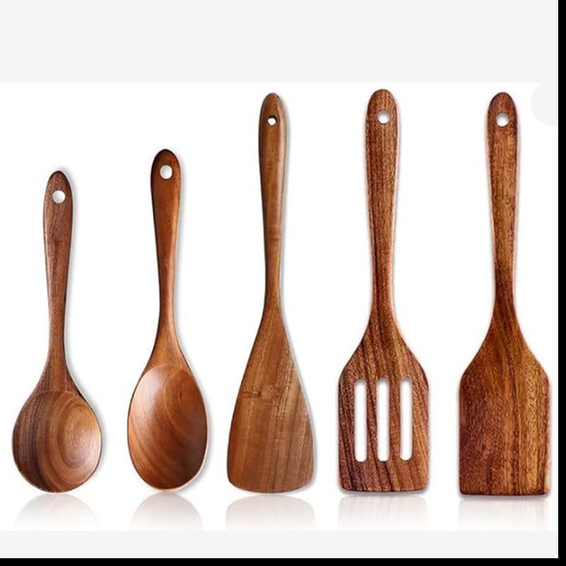 image-Spatula Kitchenware Suit Teak Head Shovel Salad Stir Soup Pasta Spoon Kitchen