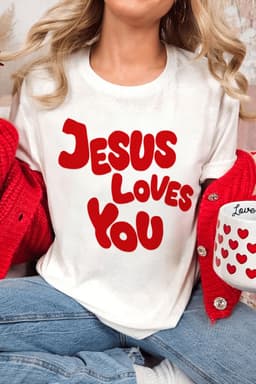 image-Jesus Loves You Graphic Tee - White Cotton Blend Casual T-Shirt