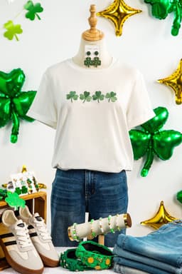 image-White Clover Embroidered St Patricks Day Tee