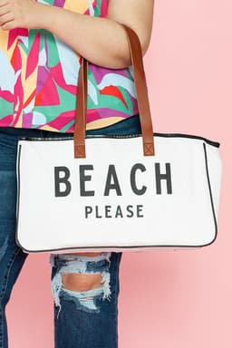 image-Beach Please Canvas Tote Bag - White Large 50cm