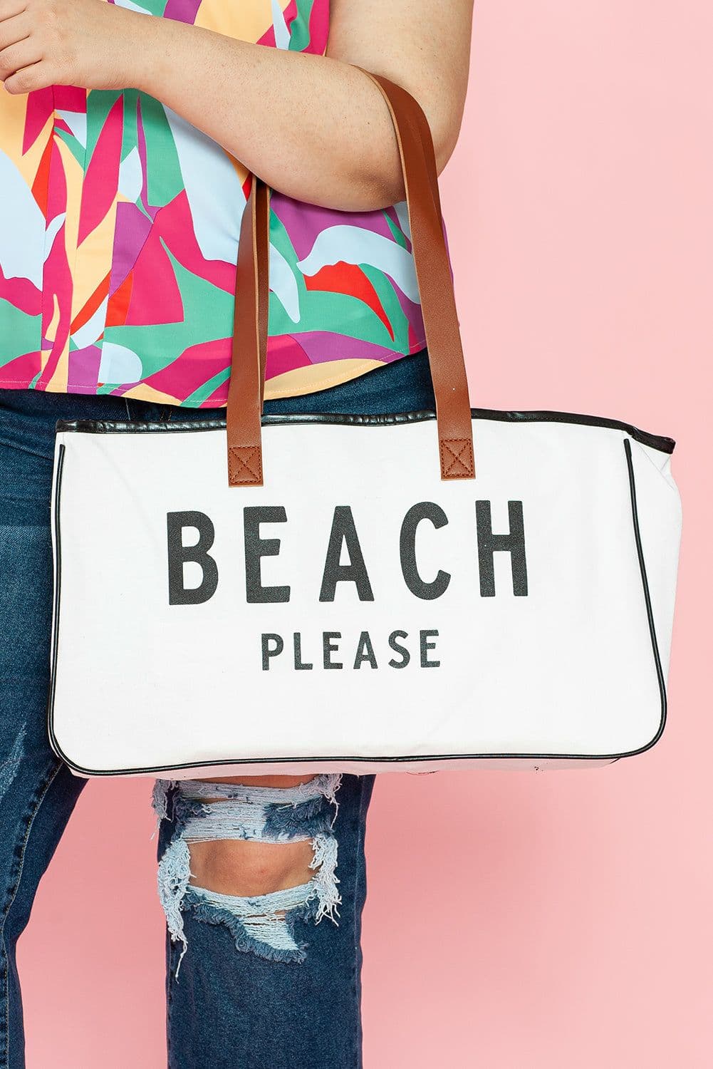 image-Beach Please Canvas Tote Bag - White Large 50cm