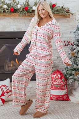 image-White Christmas Pajama Set - Shirt & Pants 2pc