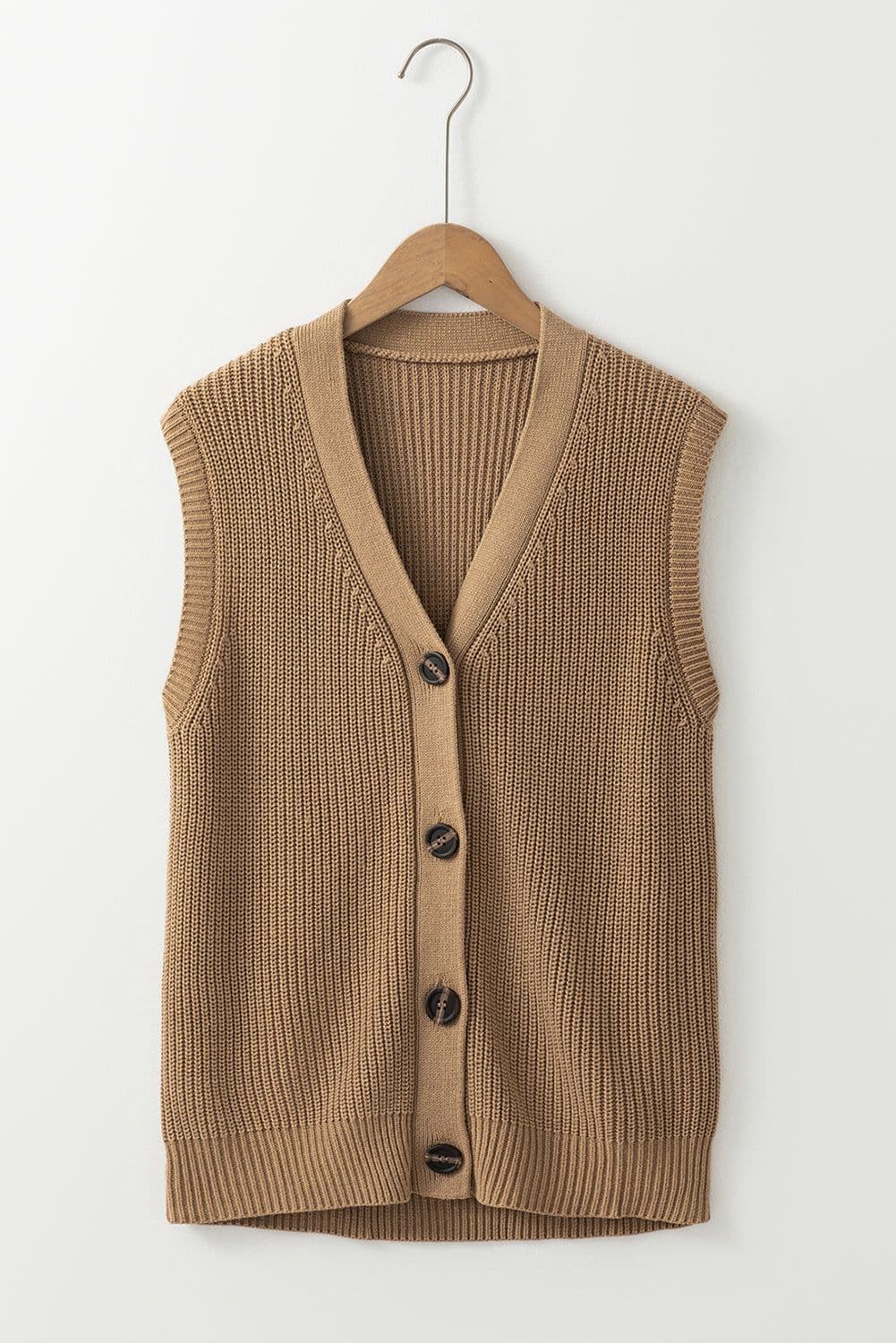 image-Parchment V Neck Buttoned Front Sweater Vest - Elegant & Versatile