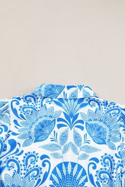 image-Sky Blue Retro Floral Print Drawstring Mini Dress