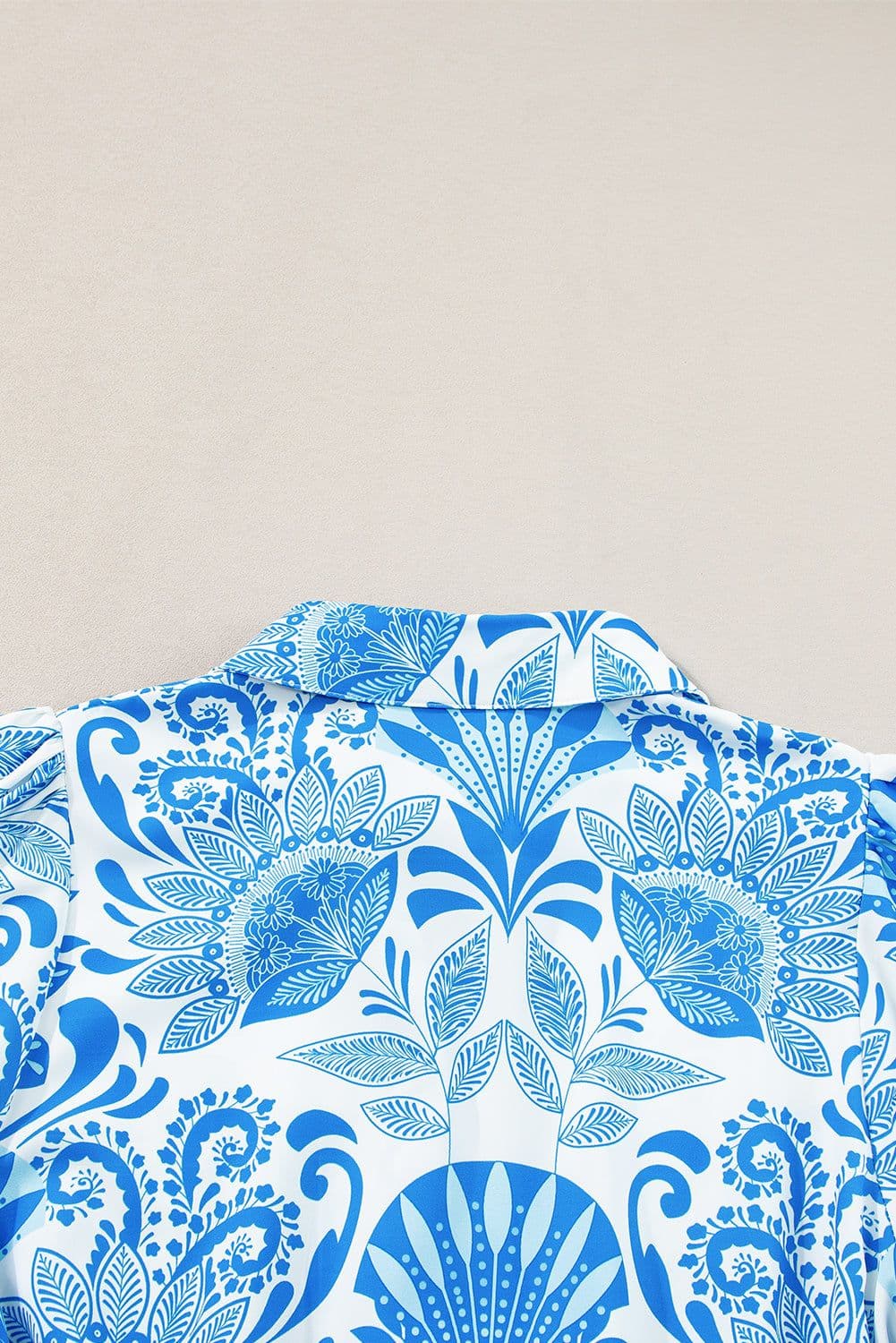 image-Sky Blue Retro Floral Print Drawstring Mini Dress
