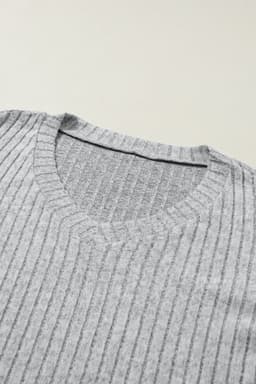 image-Ribbed Knit V Neck Slouchy Two-Piece Outfit - Khaki Modern Chic