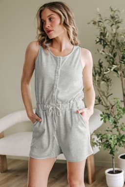 image-Light Grey Waffle Knit Sleeveless Romper Buttoned