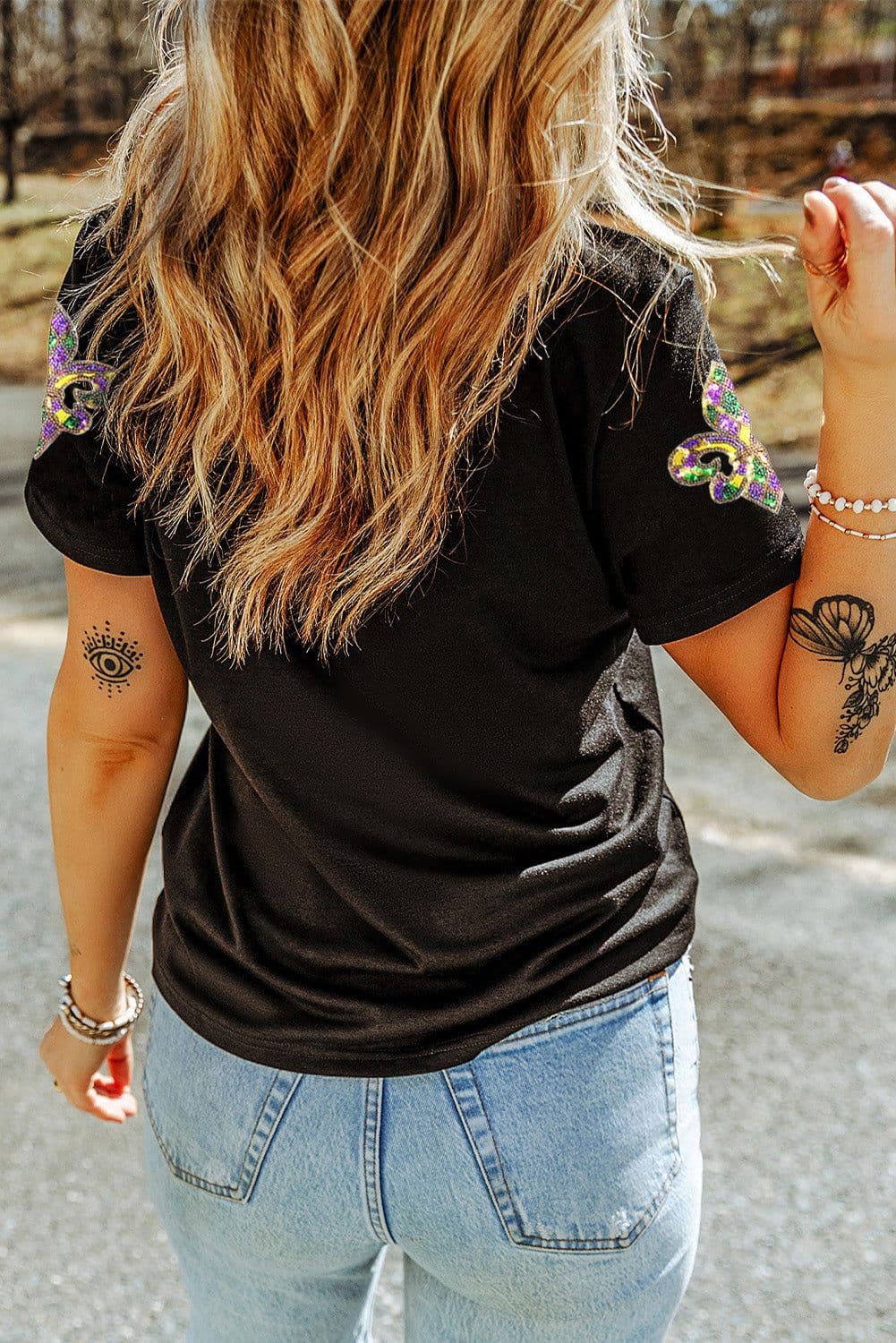 image-Mardi Gras Sequin Fleur de Lis Graphic T-Shirt - Black