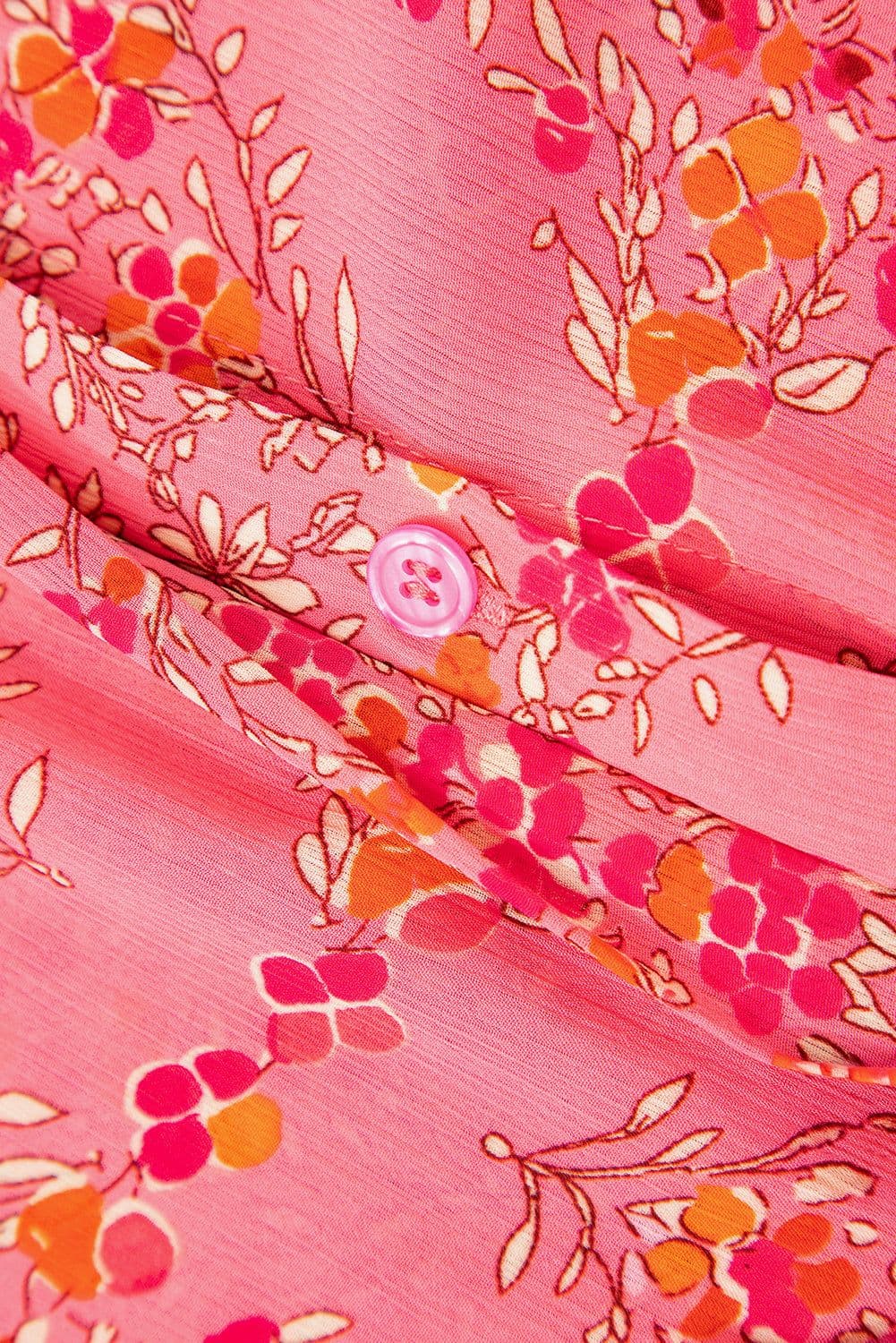 image-Rose Red Floral Print Shirt - Wide Short Sleeve Loose