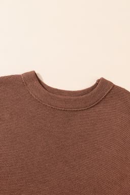 image-High Neck Bat Sleeve Sweater - Short Sleeve, Elegant, Loose Fit
