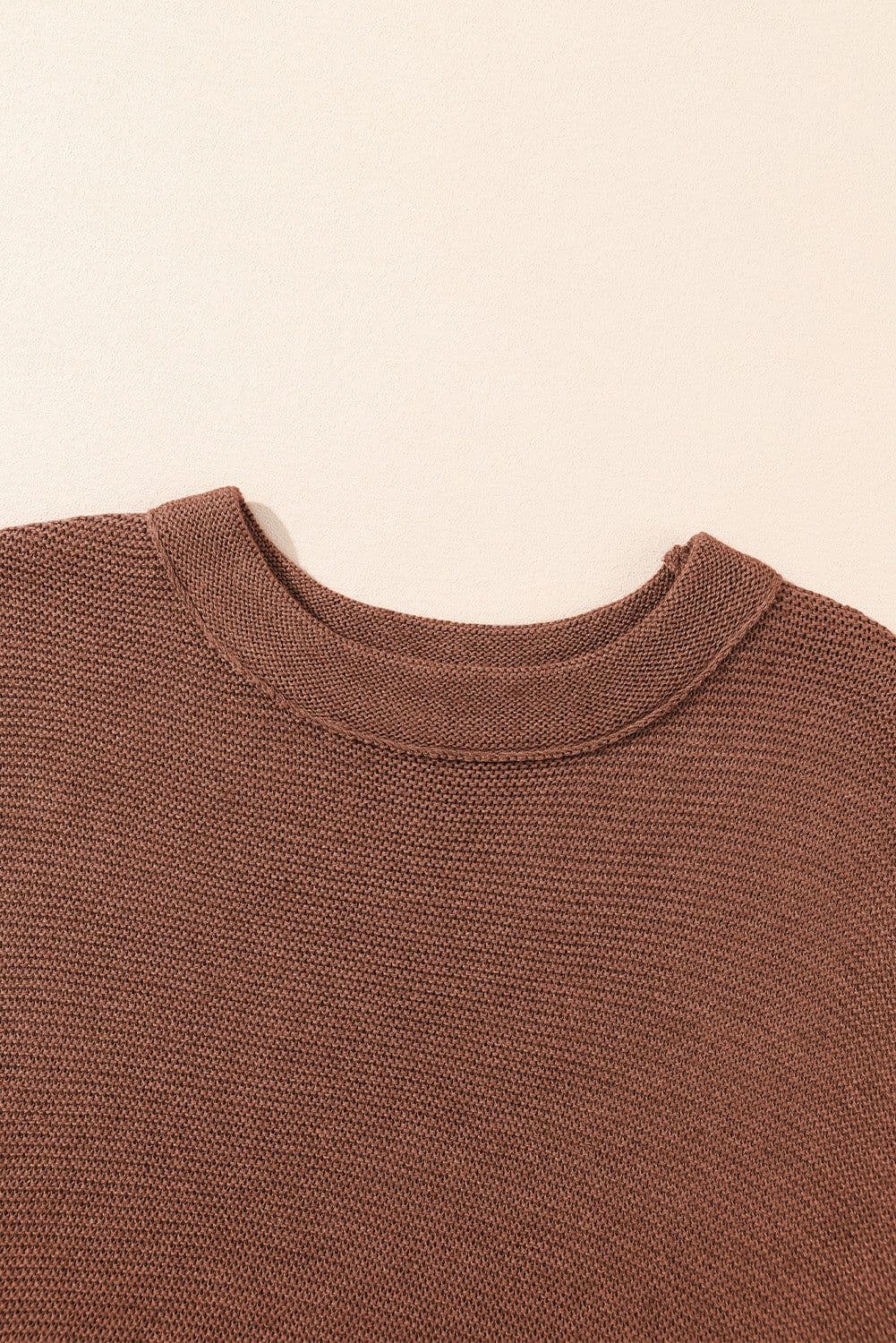 image-High Neck Bat Sleeve Sweater - Short Sleeve, Elegant, Loose Fit