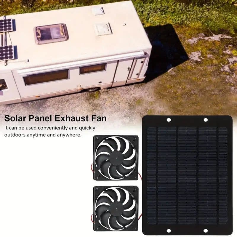 image-Solar-Powered Electric Ventilator - 10W/12V Dual Fan Pack