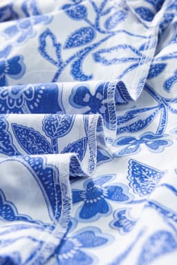 image-Dark Blue Floral Ruffled Sleeve Blouse - Chic Bubble Sleeve Design