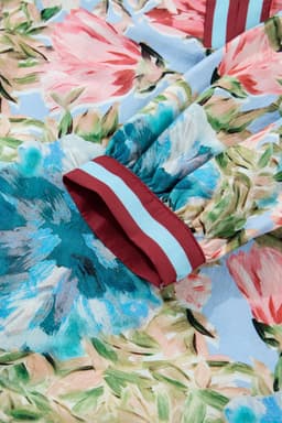 image-Sky Blue Floral Blouse V Neck Cuffed Sleeves