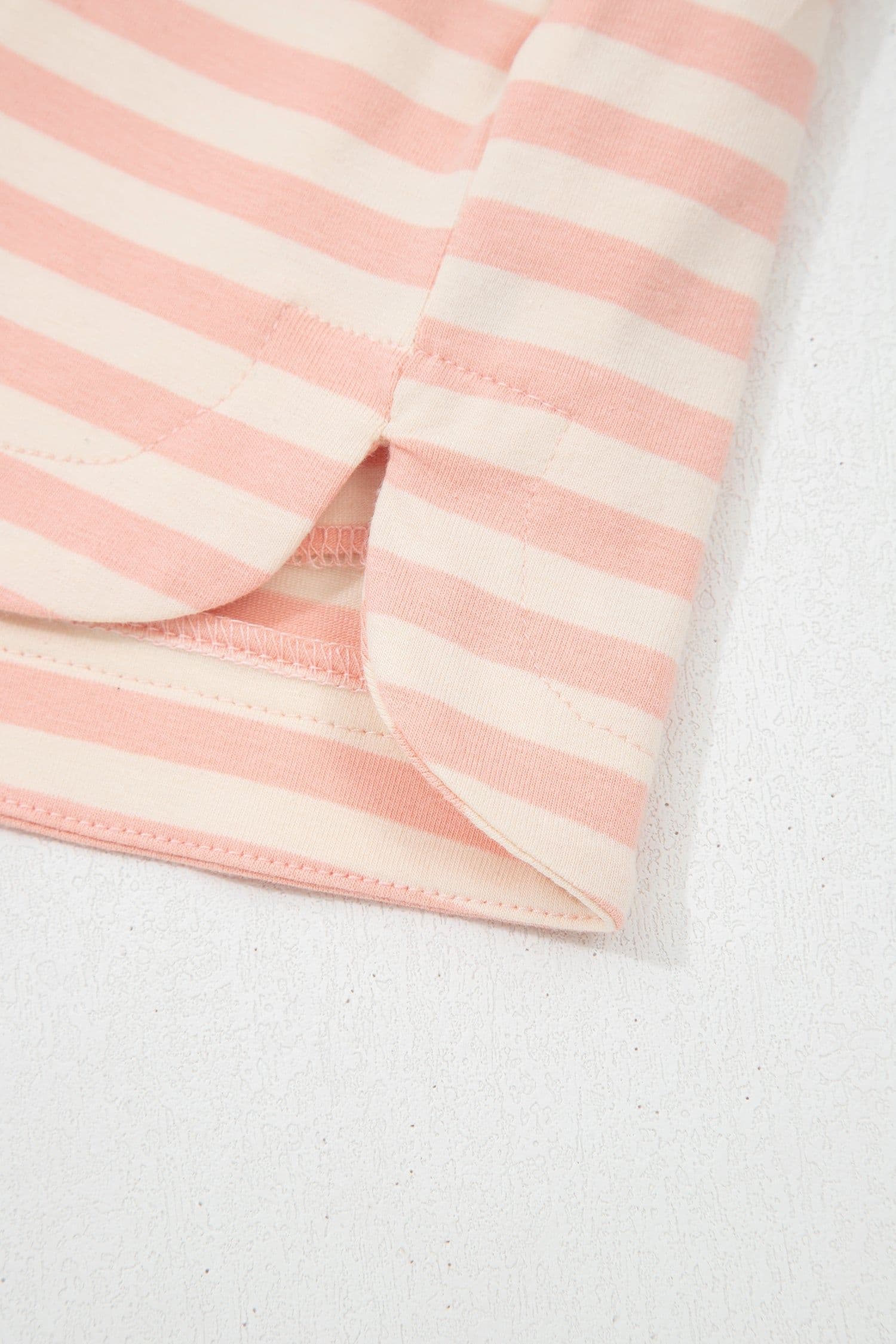 image-Pink Stripe Contrast Neck Loose Tee and Drawstring Shorts Set