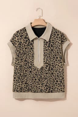 image-Beige Leopard Ribbed Plus Top
