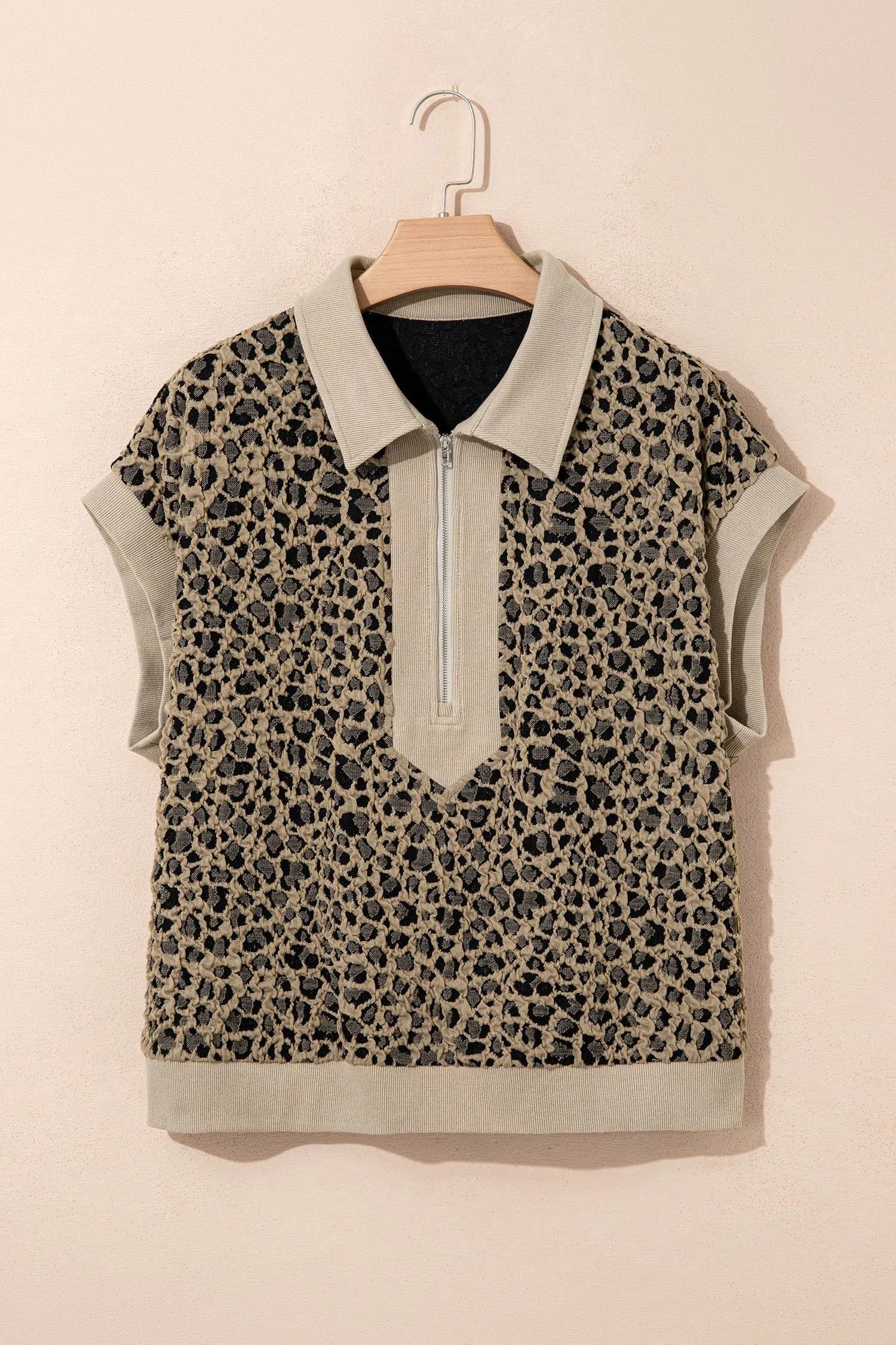 image-Beige Leopard Ribbed Plus Top