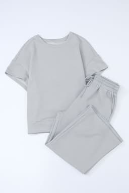 image-Strawberry Pink Textured Loose Fit T Shirt and Drawstring Pants Set