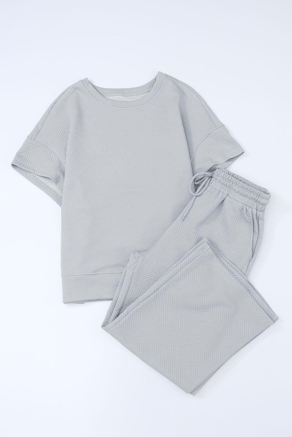image-Strawberry Pink Textured Loose Fit T Shirt and Drawstring Pants Set