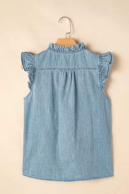 image-Beau Blue Chambray Tank Top Ruffle Trim