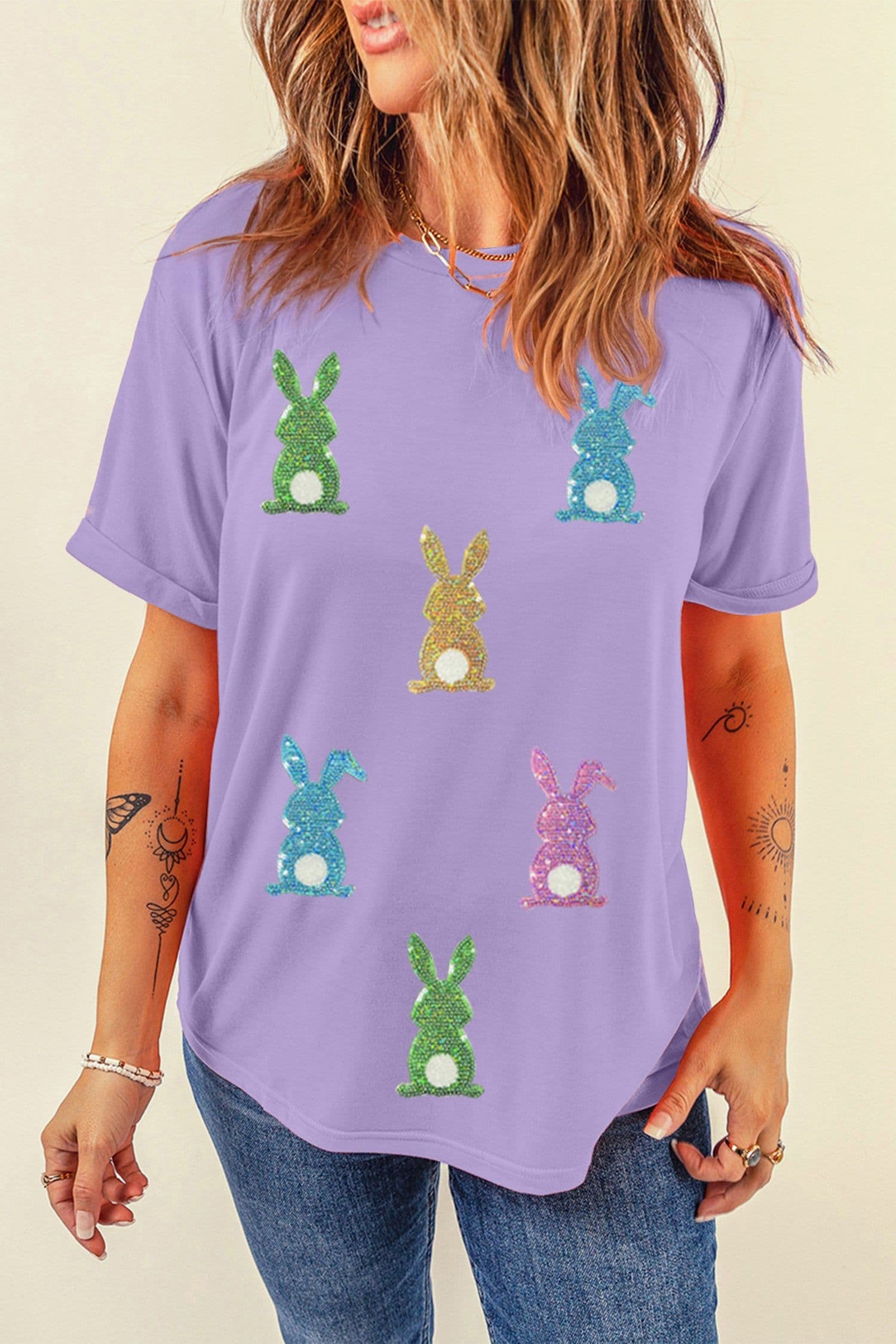image-Wisteria Sequin Easter Bunny Patched Tee