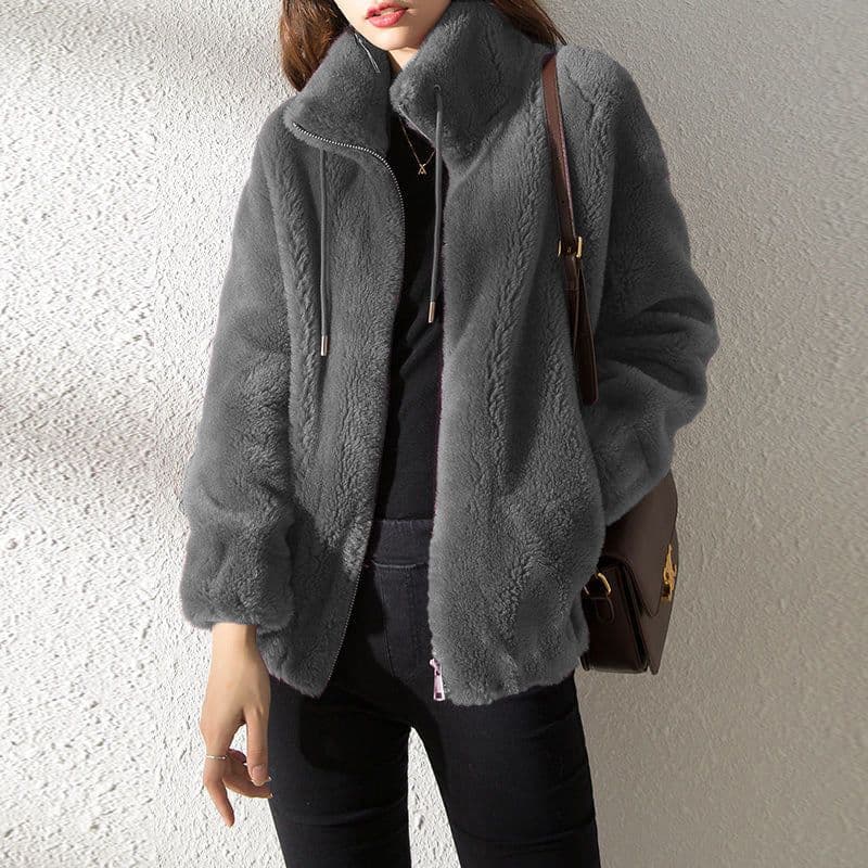 image-Double Faced Fleece Warm High Neck Sweater Women Cardigan