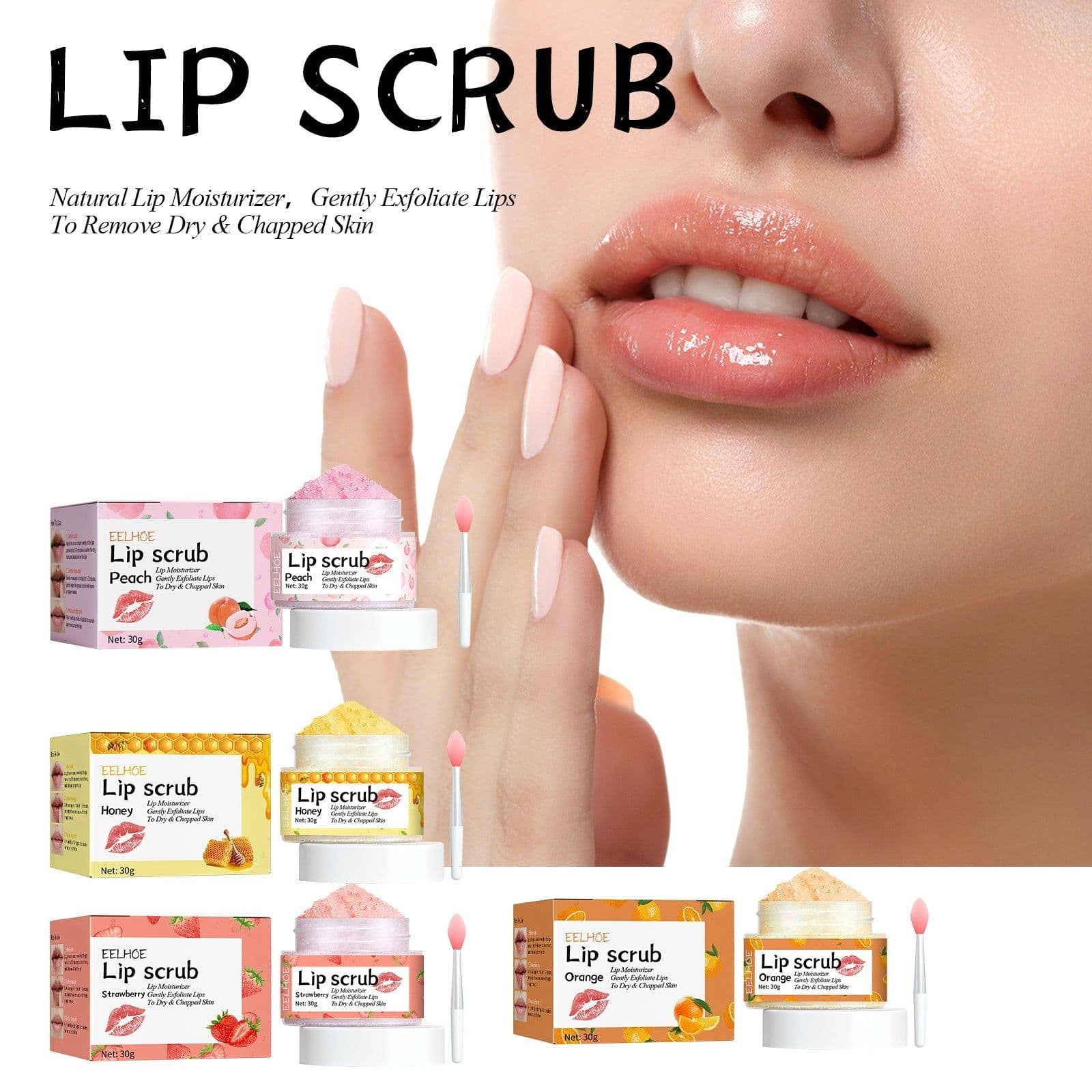 image-Strawberry Lip Scrub, Moisturize Lips, Prevent Dry Crack, Jojoba Coconut Oils