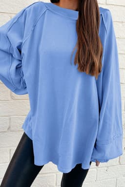 image-Beige Baggy Sweatshirt Raw Seam Patchwork