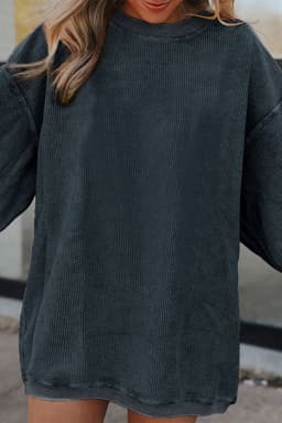 image-Strawberry Pink Ribbed Corded Oversized Sweatshirt