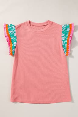 image-Contrast Ricrac Floral Sleeve Top - White (57 characters)