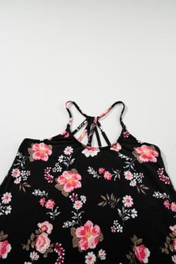 image-Black Floral Spaghetti Straps Strappy Back Tank Top