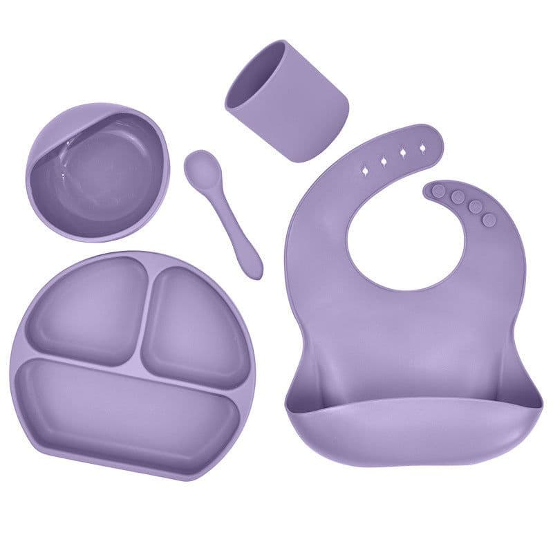 image-Silicone Children's Suction Cup Bowl Bib Baby Dinner Plate Water Cup Complementary Food Bowl Spoon Saliva Pocket Tableware