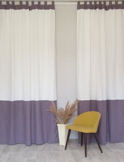 image-White and Natural Light linen curtains with tabs, two tones