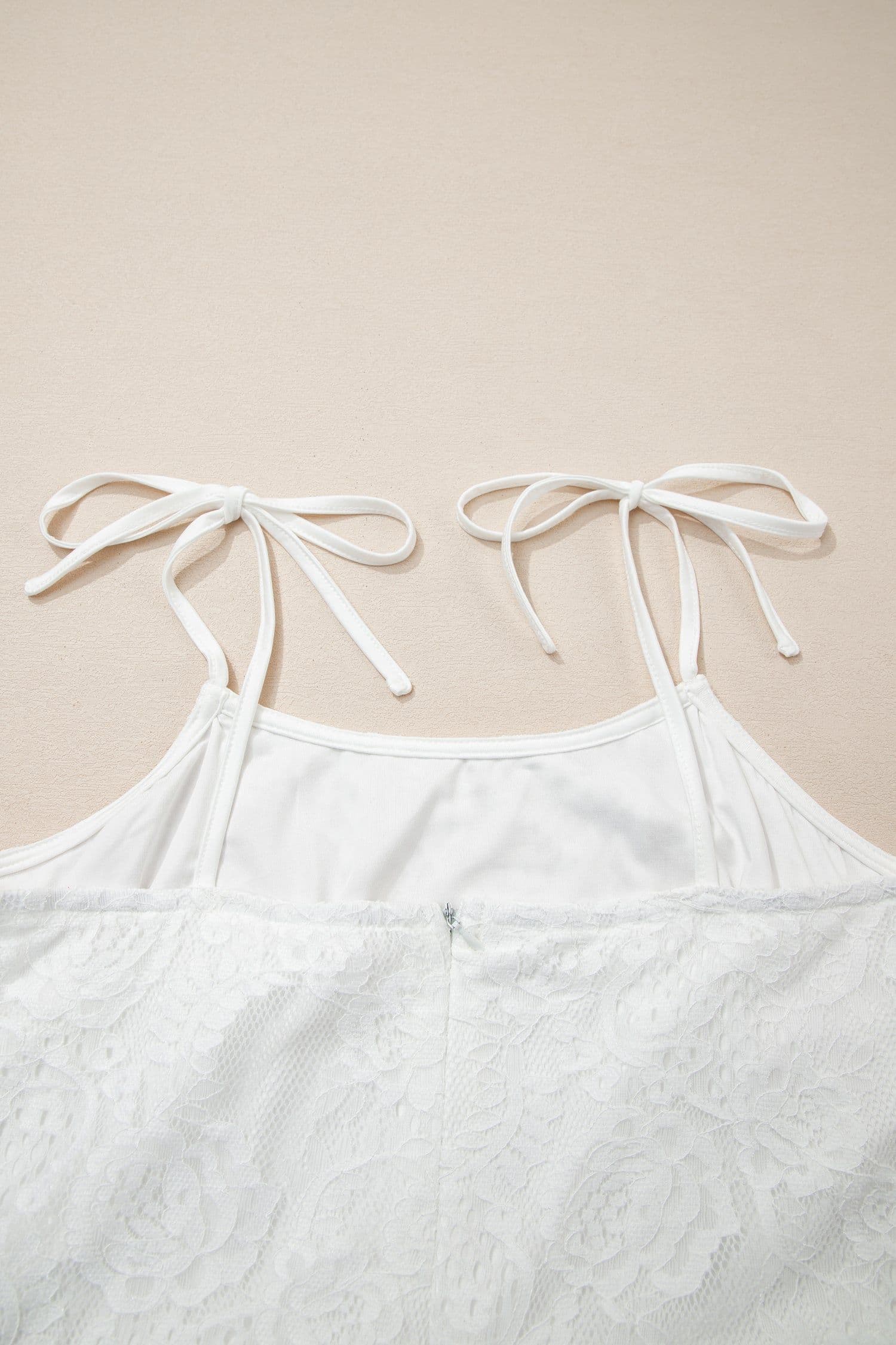 image-White Tie Spaghetti Straps Floral Lace Overlay Long Dress