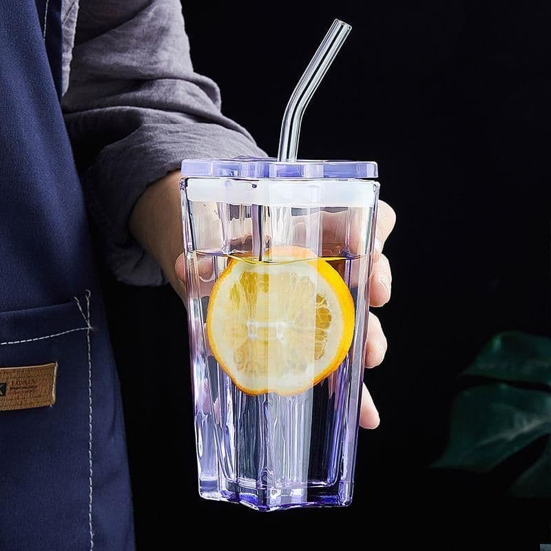 image-New Glass Water Cup Five-pointed Star Cup With Straw